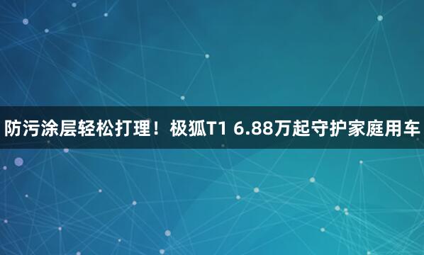 防污涂层轻松打理!极狐T1 6.88万起守护家庭用车
